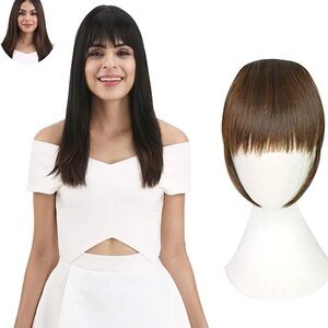 Full Length 1 Piece Layered Clip Hair Brown Bangs Fringe Hairpieces Extensions